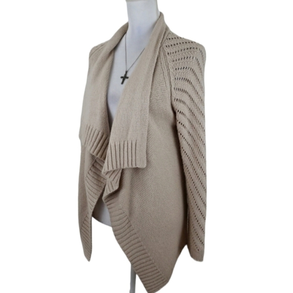 NYDJ Chunky Open Front Cardigan Sweater Womens Size XS Wool Blend Beige. - Picture 1 of 11